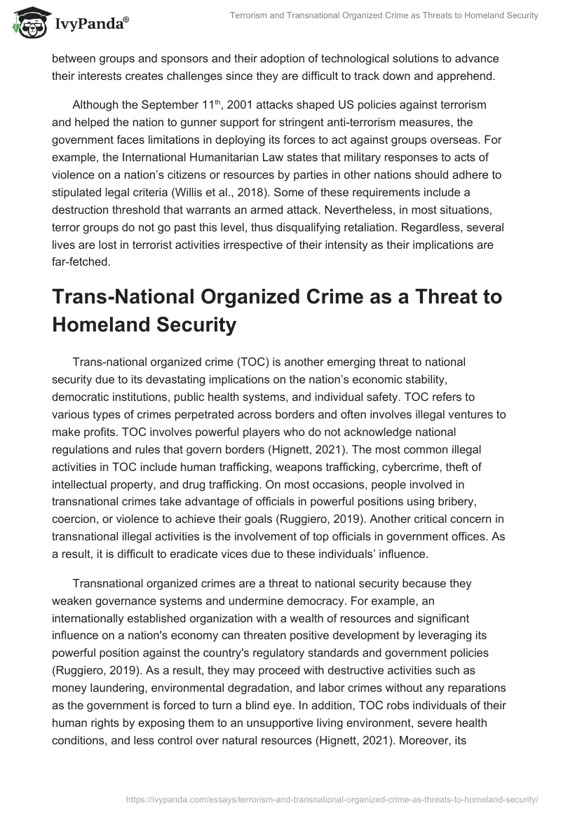 Terrorism and Transnational Organized Crime as Threats to Homeland Security. Page 3