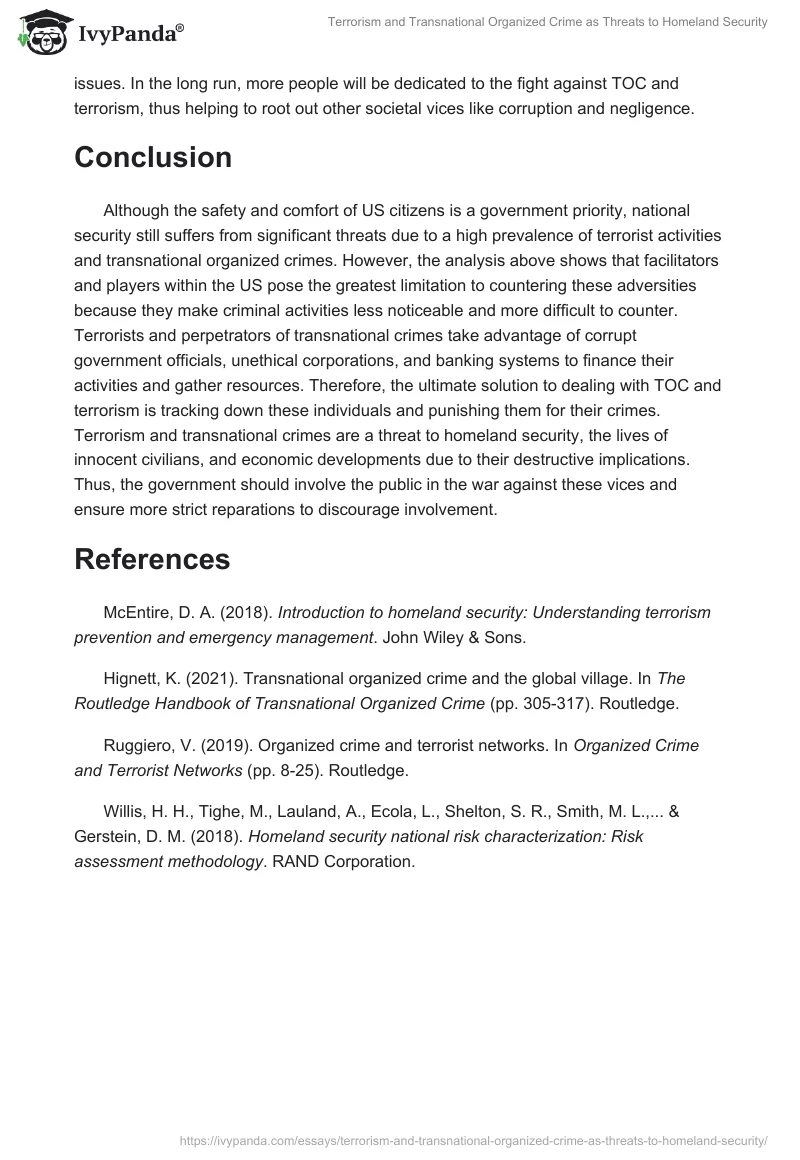 Terrorism and Transnational Organized Crime as Threats to Homeland Security. Page 5
