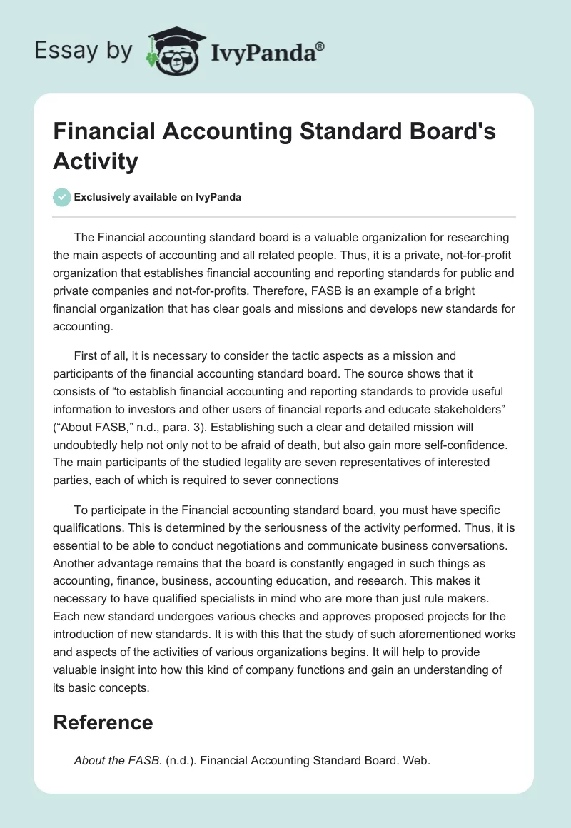 Financial Accounting Standard Board's Activity. Page 1
