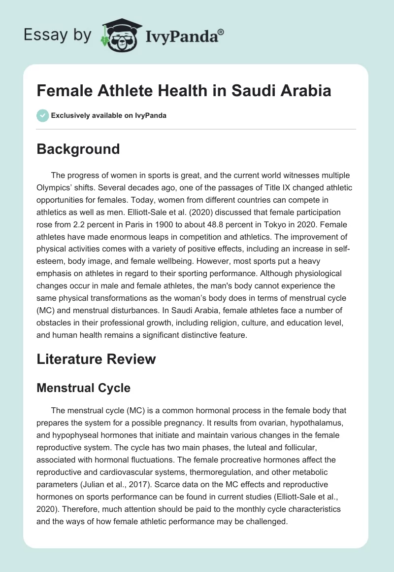 Female Athlete Health in Saudi Arabia. Page 1
