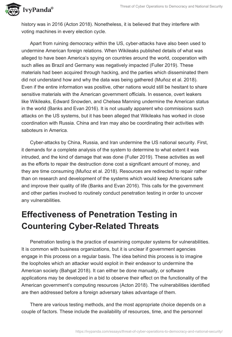 Threat of Cyber Operations to Democracy and National Security. Page 2