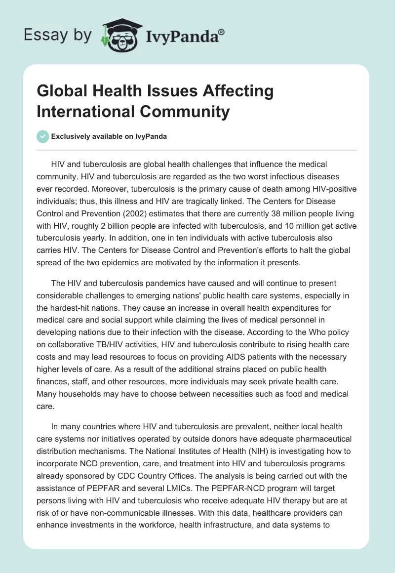 Global Health Issues Affecting International Community. Page 1