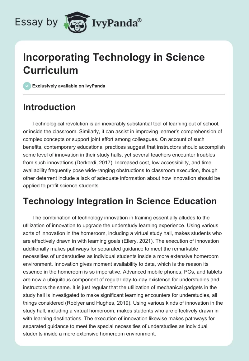 Incorporating Technology in Science Curriculum. Page 1