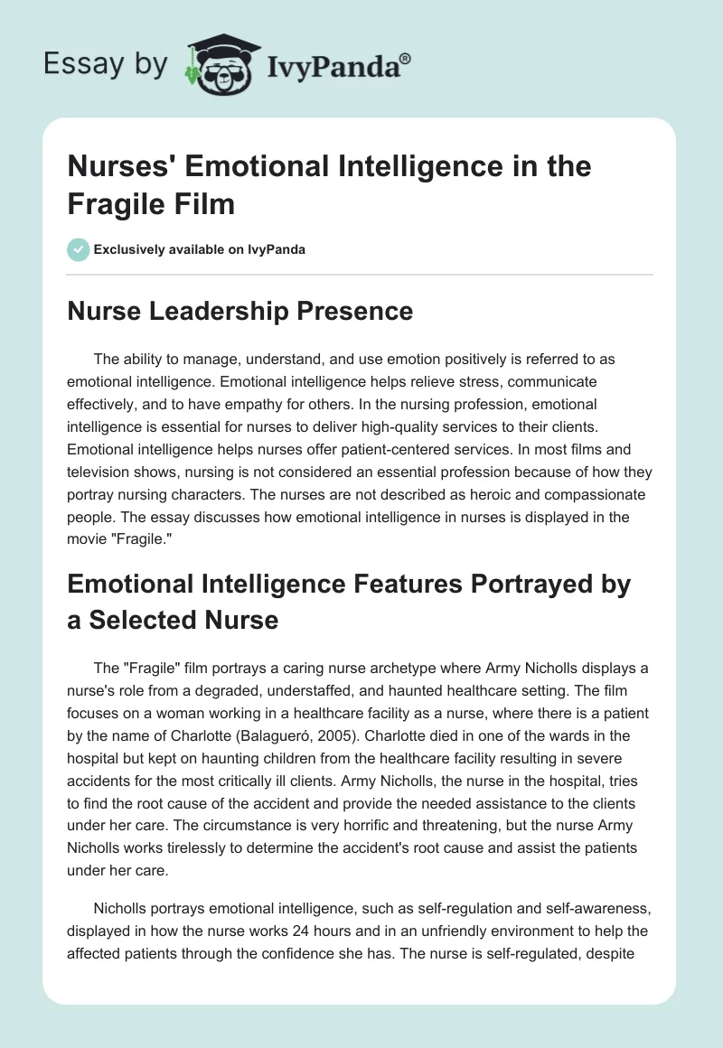 Nurses' Emotional Intelligence in the "Fragile" Film. Page 1