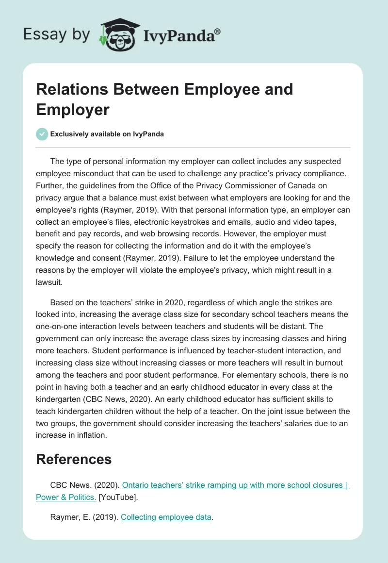Relations Between Employee and Employer. Page 1