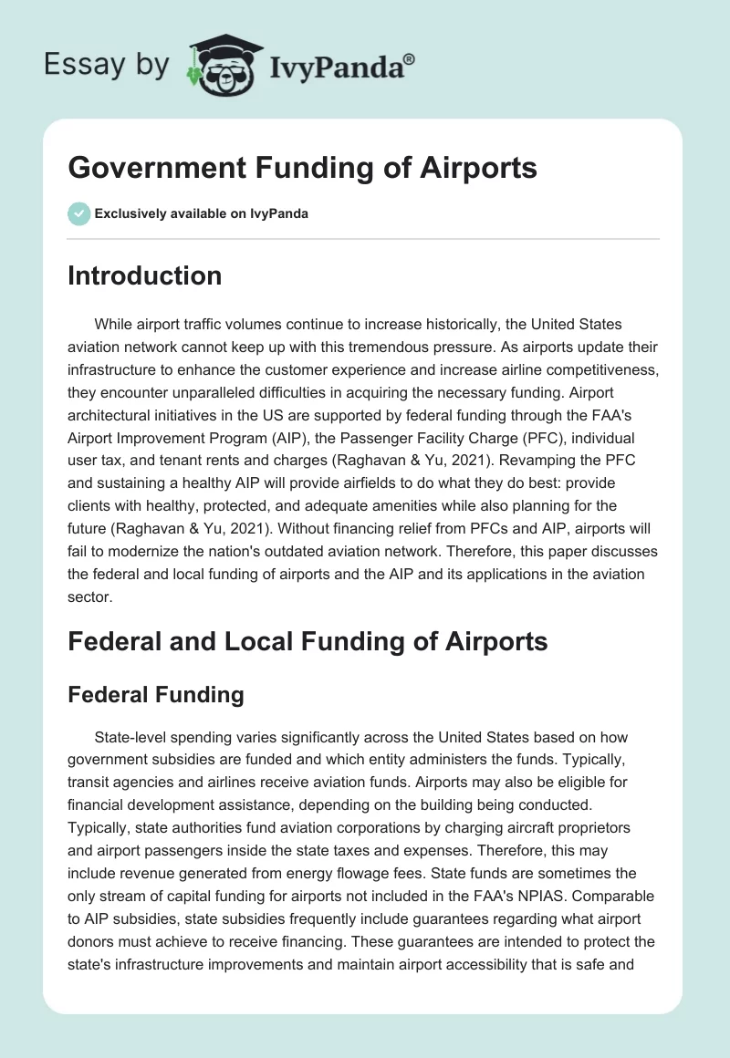 Government Funding of Airports. Page 1