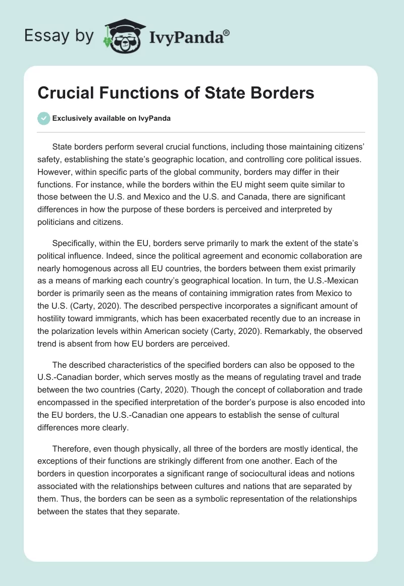 Crucial Functions of State Borders. Page 1