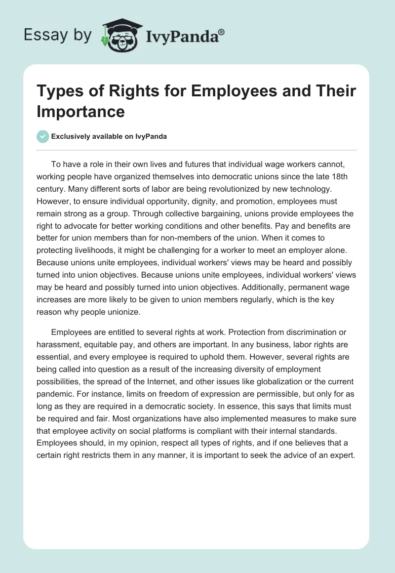 Types of Rights for Employees and Their Importance. Page 1