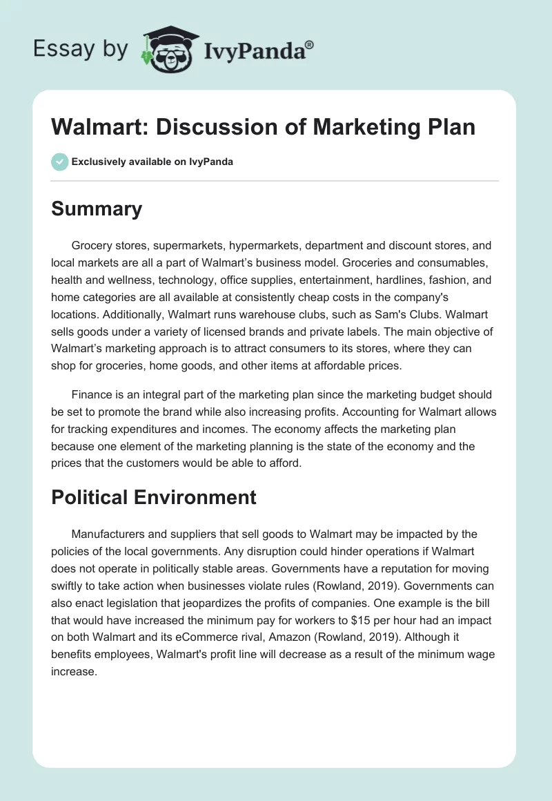 Walmart: Discussion of Marketing Plan. Page 1