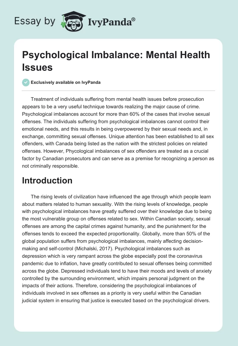 Psychological Imbalance: Mental Health Issues. Page 1
