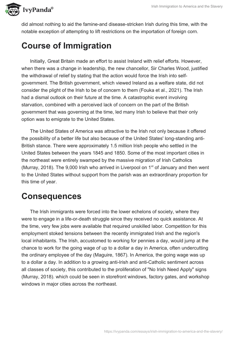 Irish Immigration to America and the Slavery. Page 2