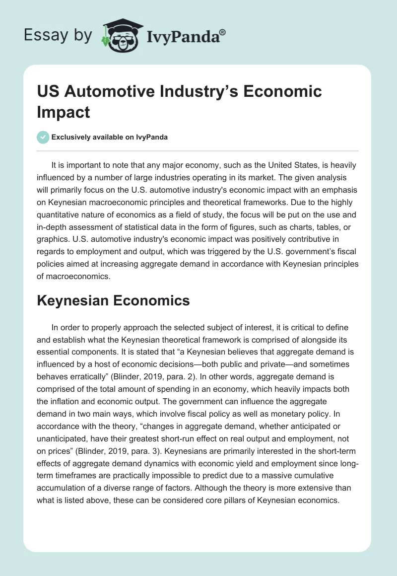 US Automotive Industry’s Economic Impact. Page 1