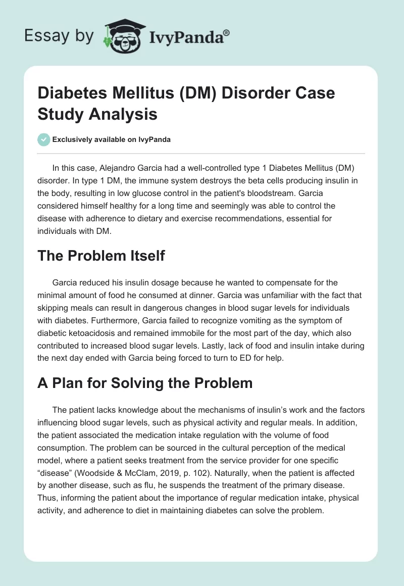 Diabetes Mellitus (DM) Disorder Case Study Analysis. Page 1