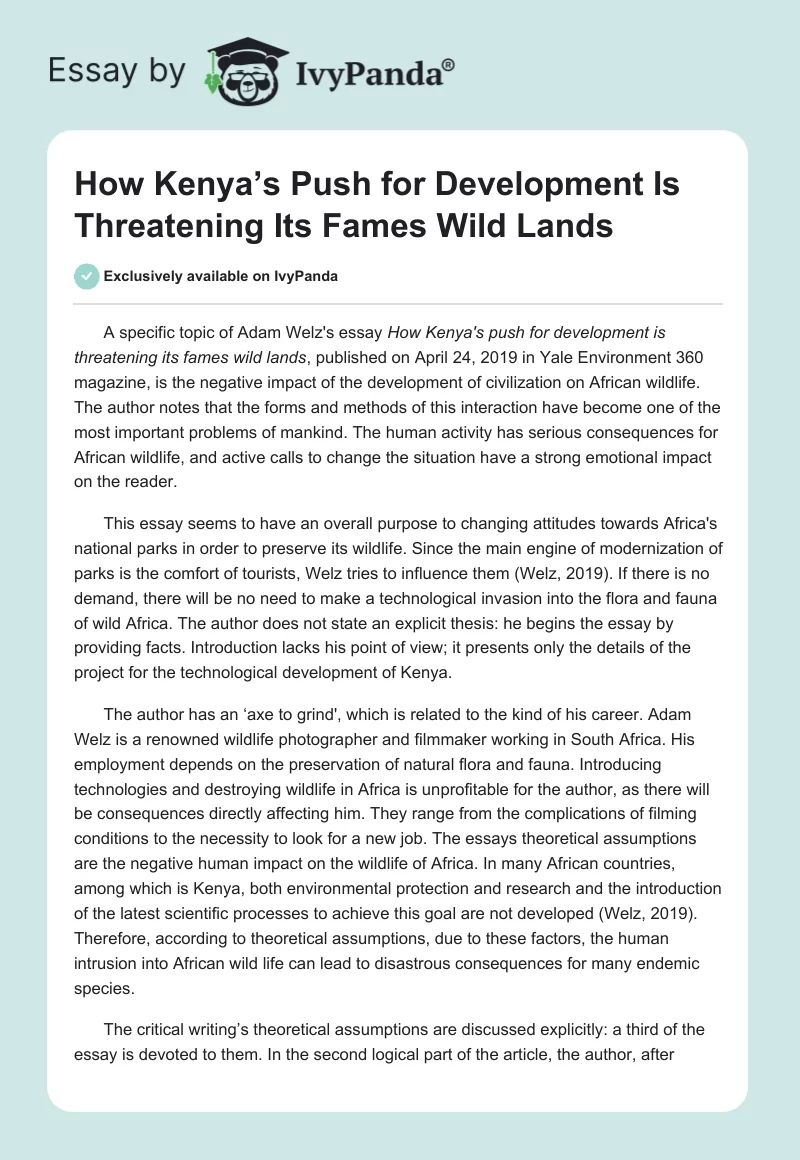 How Kenya’s Push for Development Is Threatening Its Fames Wild Lands. Page 1