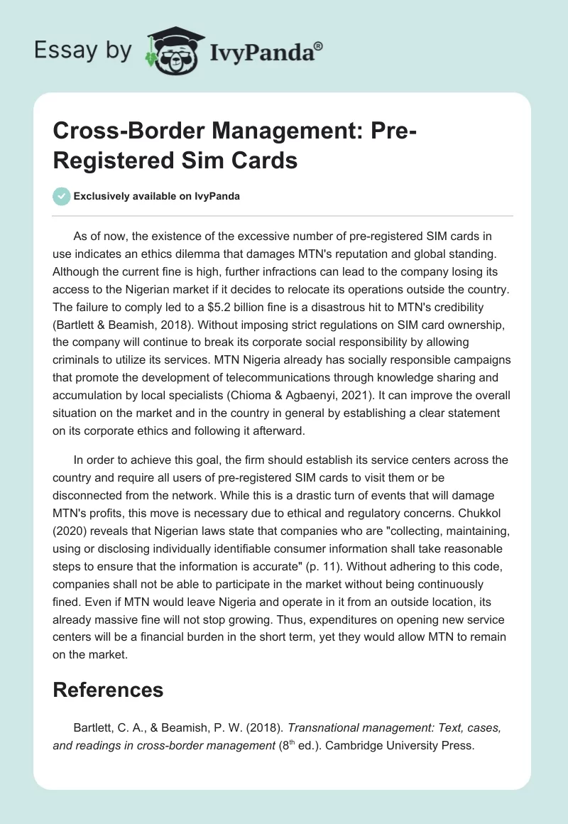 Cross-Border Management: Pre-Registered Sim Cards. Page 1