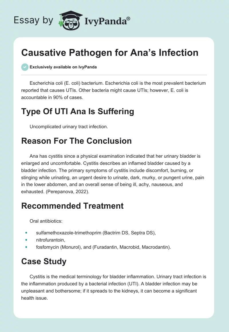 Causative Pathogen for Ana’s Infection. Page 1