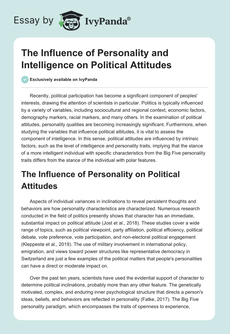The Influence of Personality and Intelligence on Political Attitudes. Page 1