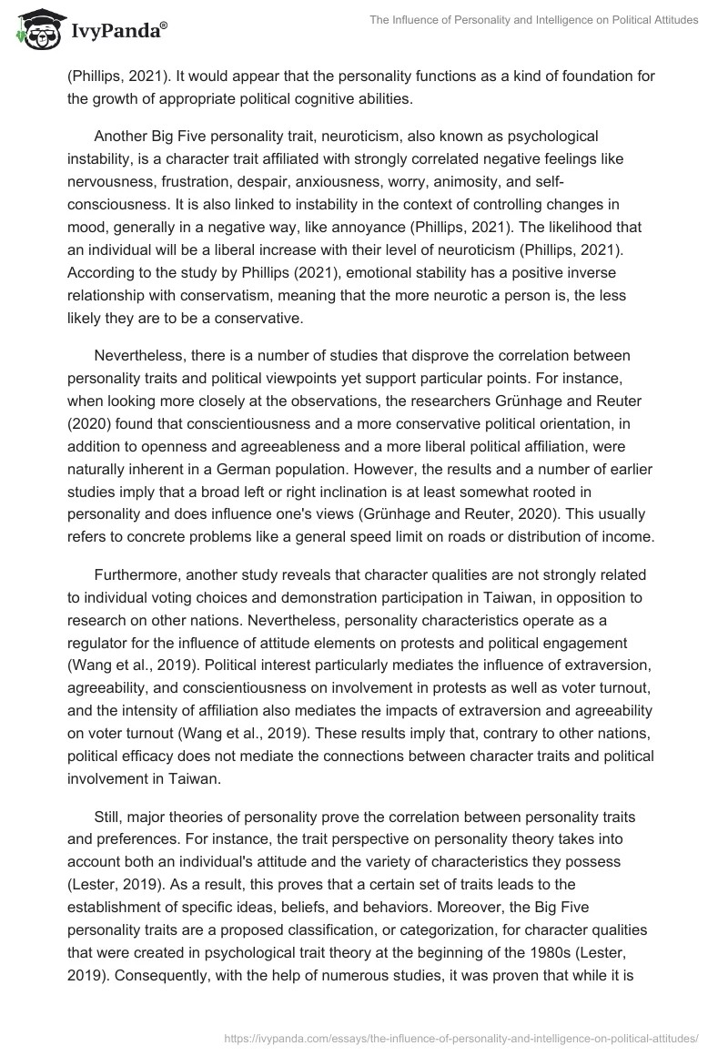 The Influence of Personality and Intelligence on Political Attitudes. Page 3