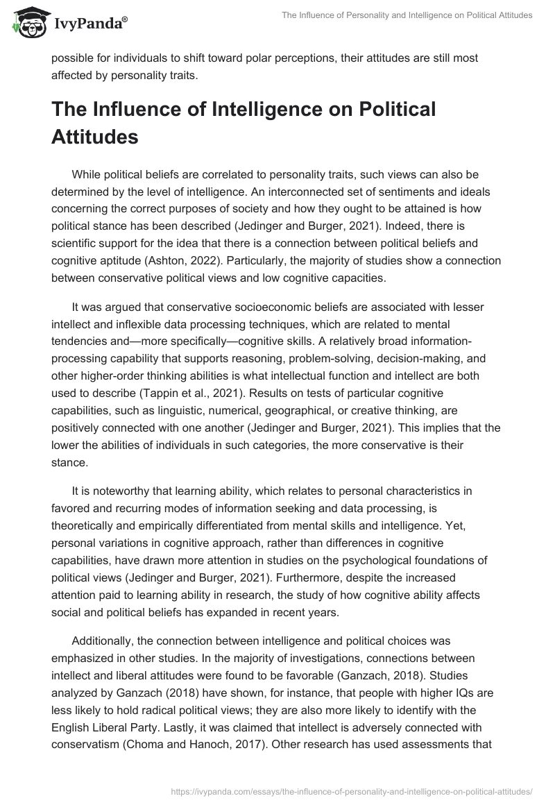 The Influence of Personality and Intelligence on Political Attitudes. Page 4