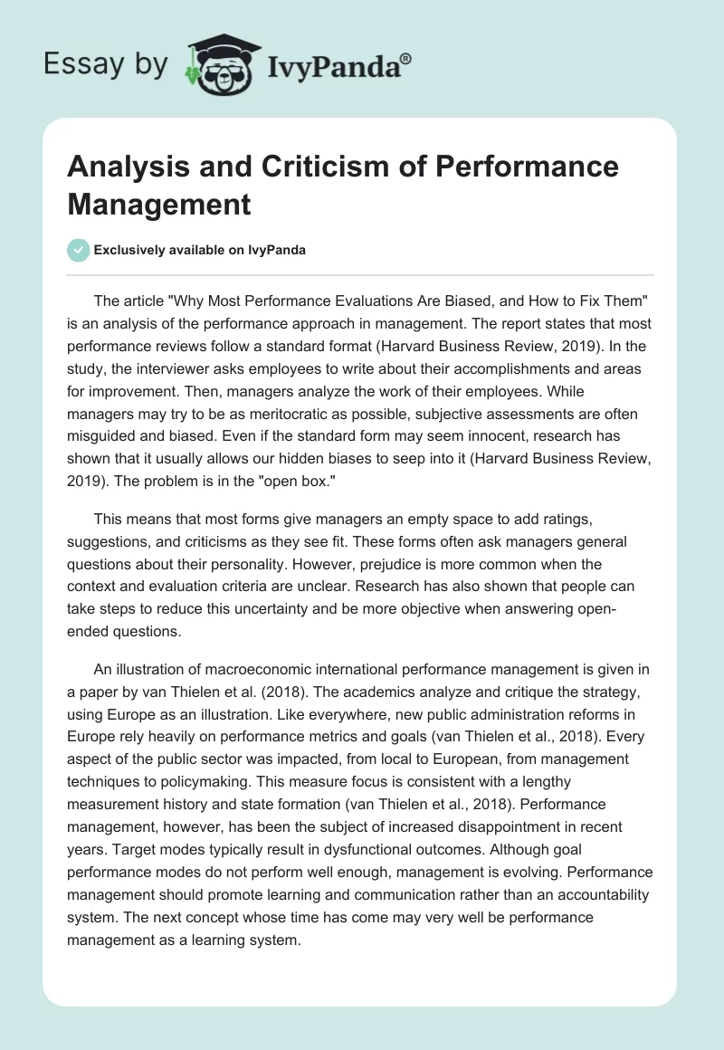 Analysis and Criticism of Performance Management. Page 1