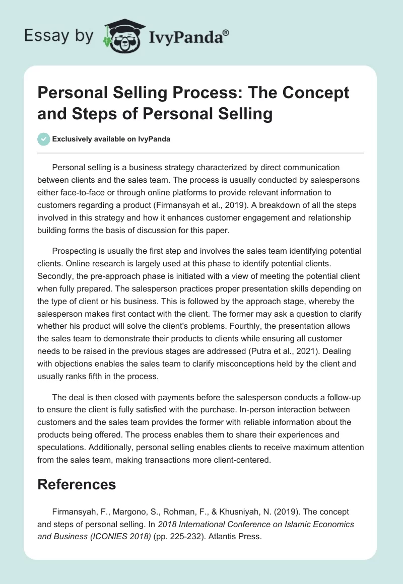 Personal Selling Process: The Concept and Steps of Personal Selling. Page 1