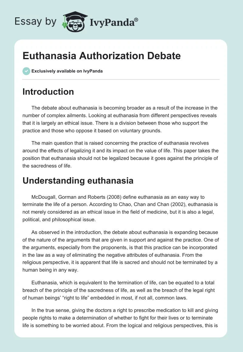 Euthanasia Authorization Debate. Page 1