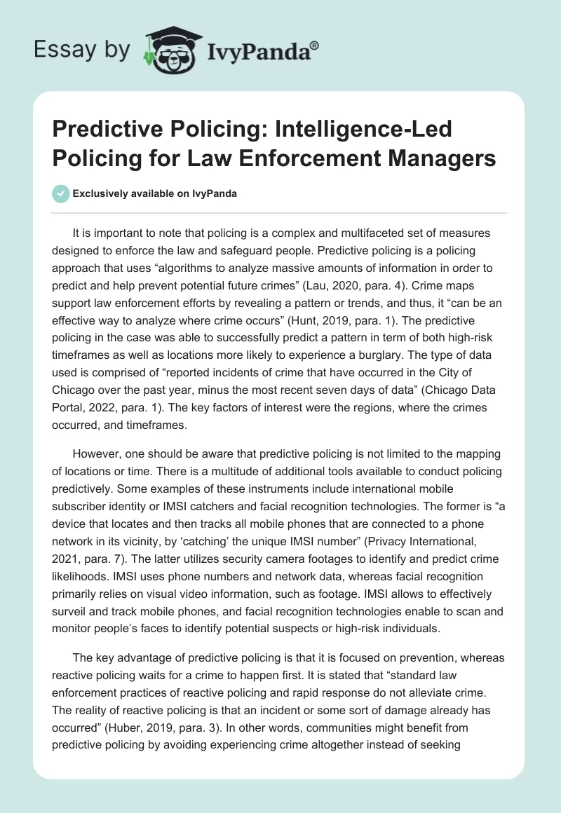 Predictive Policing: Intelligence-Led Policing for Law Enforcement Managers. Page 1