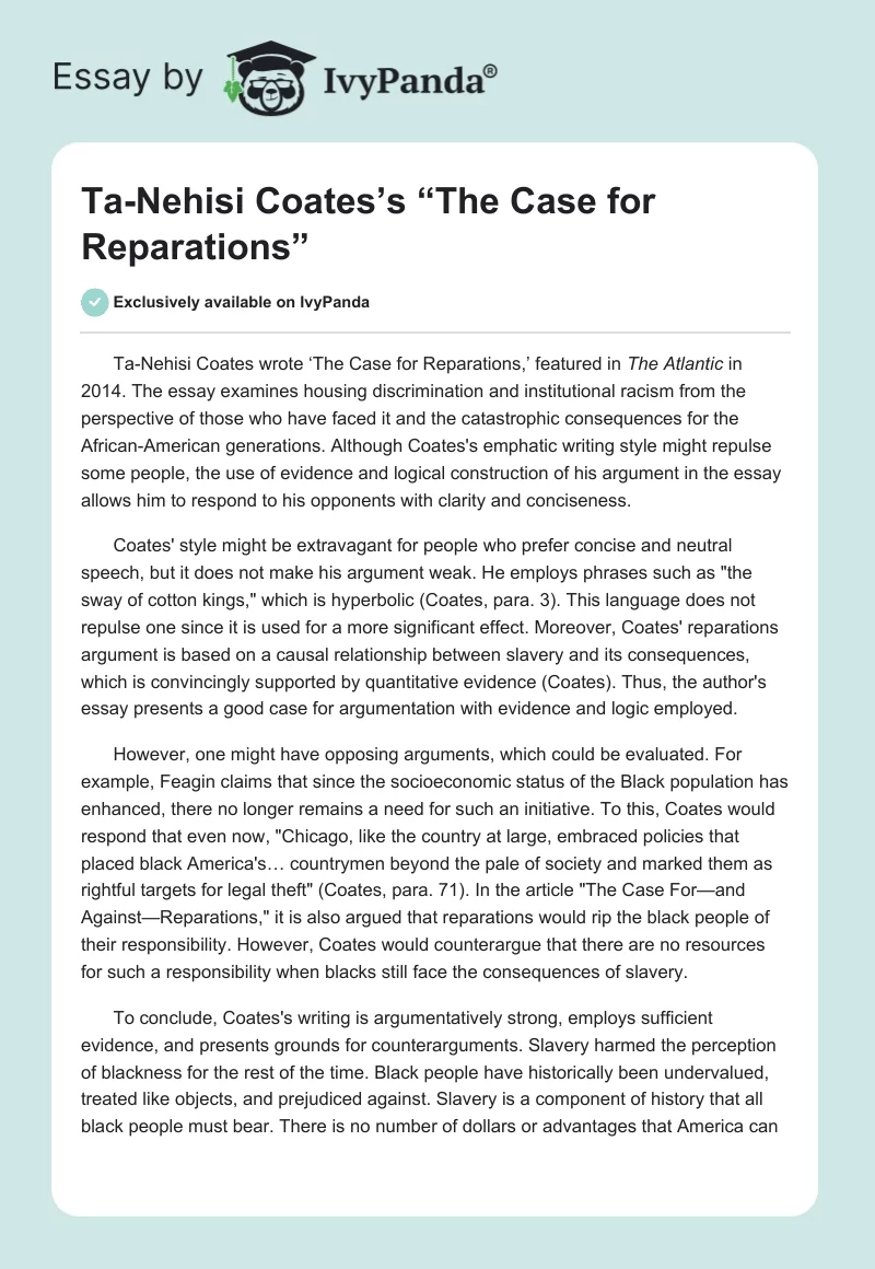 Ta-Nehisi Coates’s “The Case for Reparations”. Page 1