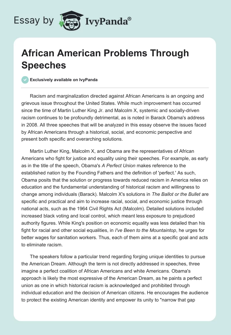 African American Problems Through Speeches. Page 1