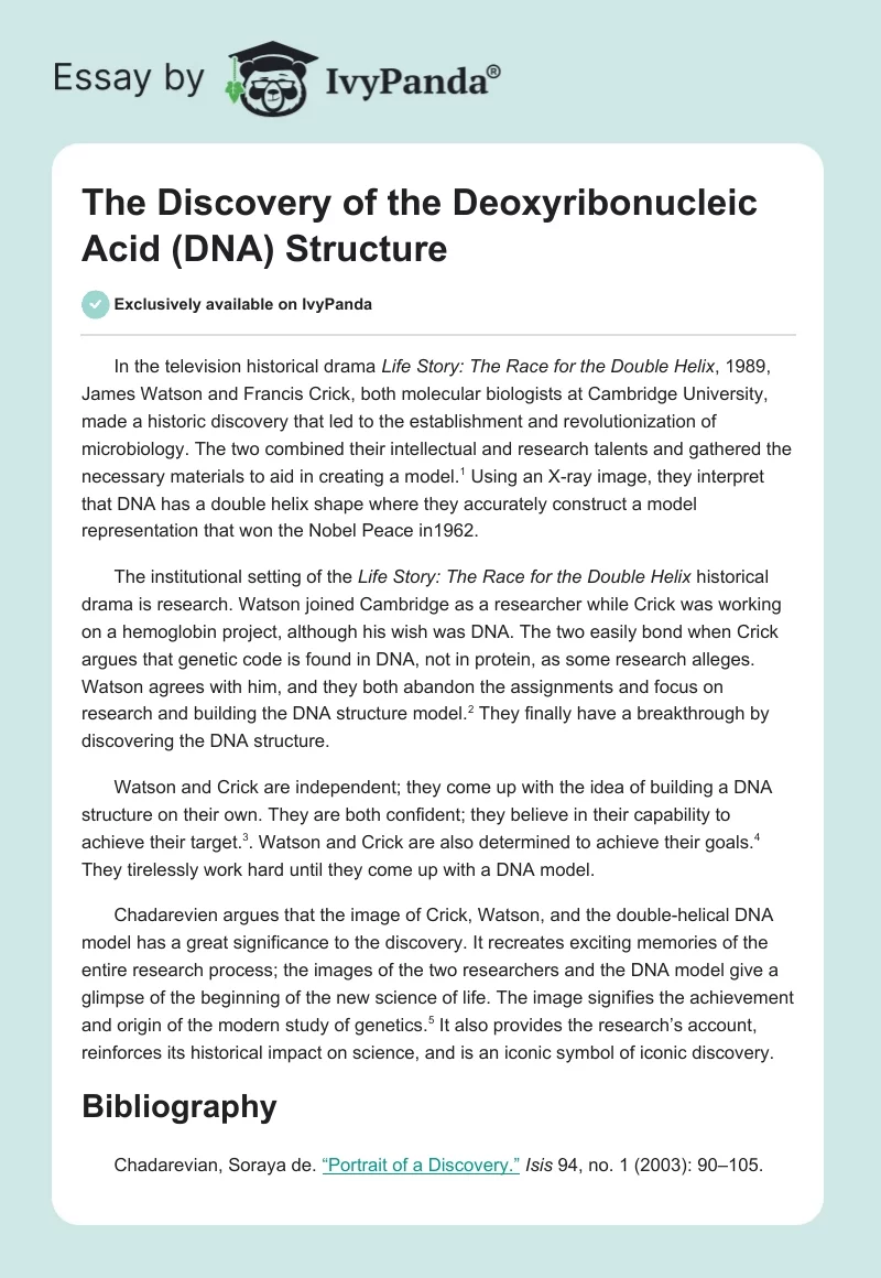 The Discovery of the Deoxyribonucleic Acid (DNA) Structure. Page 1