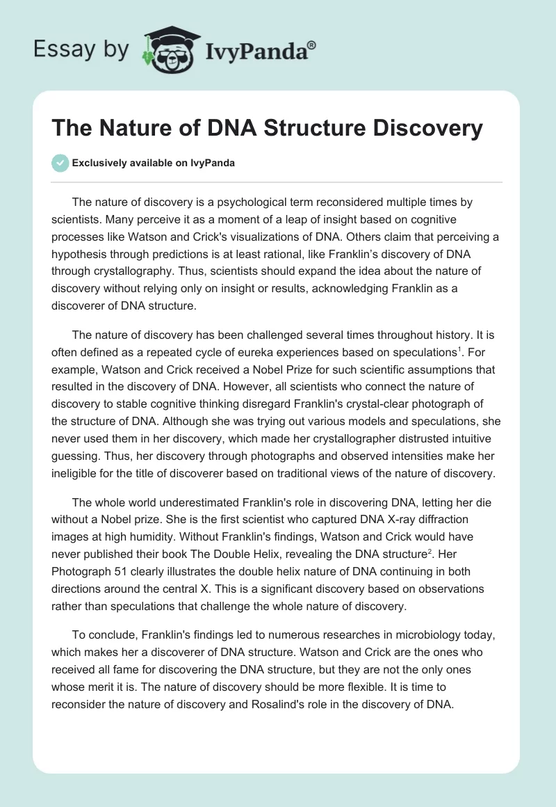 The Nature of DNA Structure Discovery. Page 1