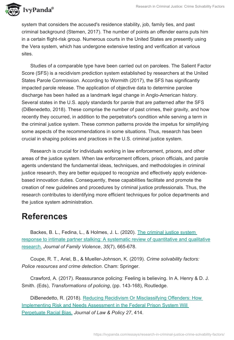 Research in Criminal Justice: Crime Solvability Factors. Page 4