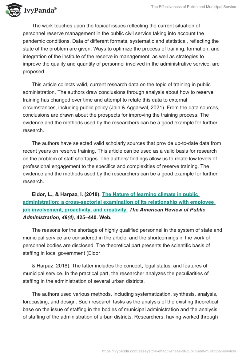 The Effectiveness of Public and Municipal Service. Page 4
