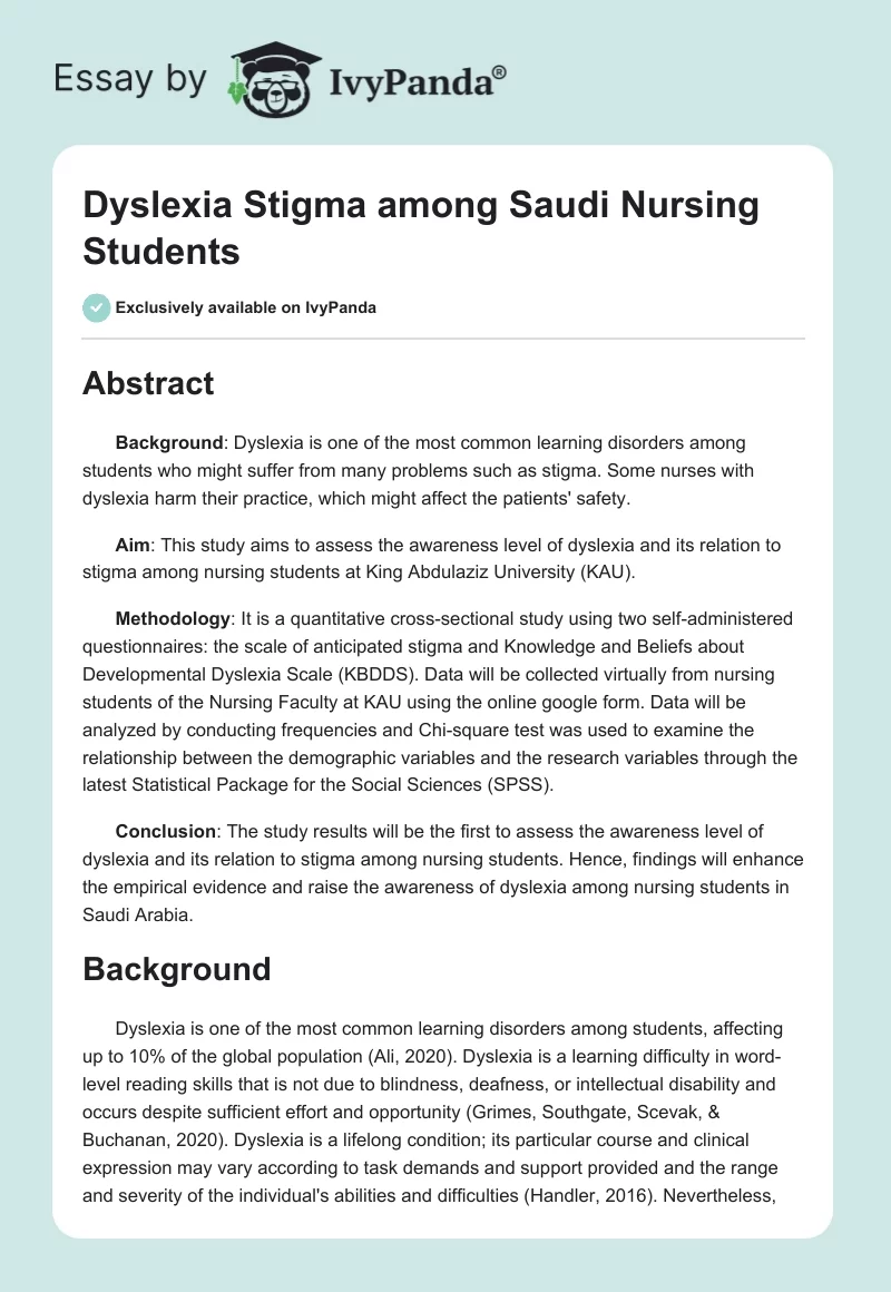 Dyslexia Stigma among Saudi Nursing Students. Page 1