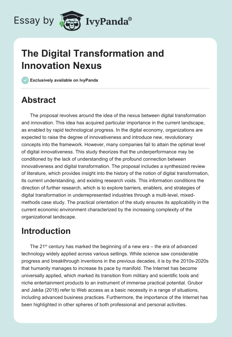 The Digital Transformation and Innovation Nexus - 2128 Words | Essay ...