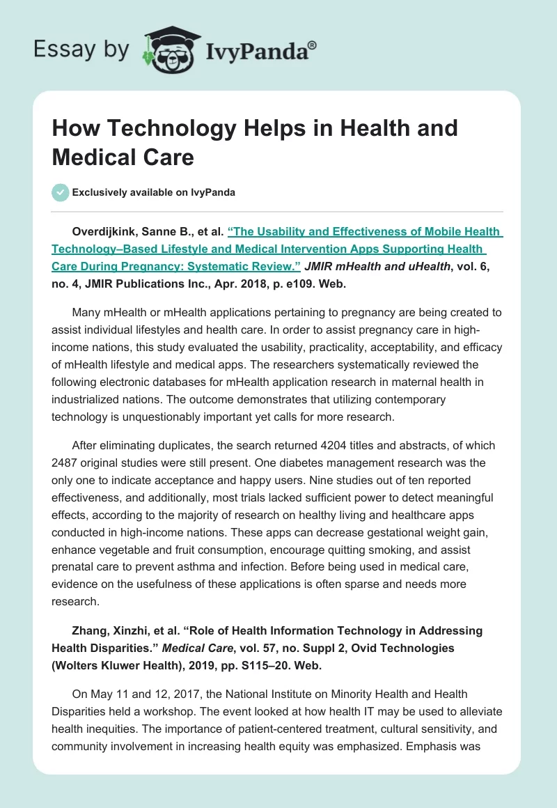 How Technology Helps in Health and Medical Care. Page 1