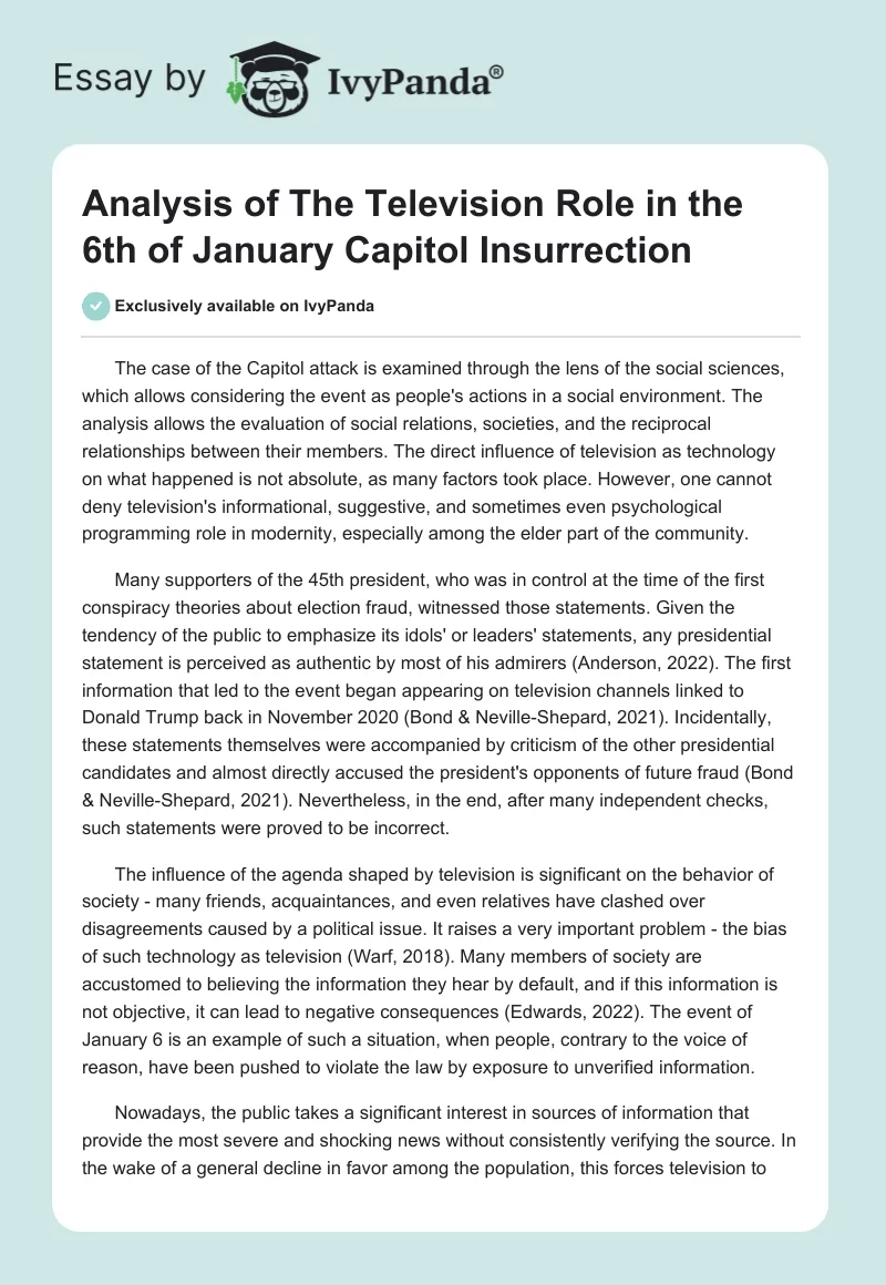 Analysis of The Television Role in the 6th of January Capitol Insurrection. Page 1