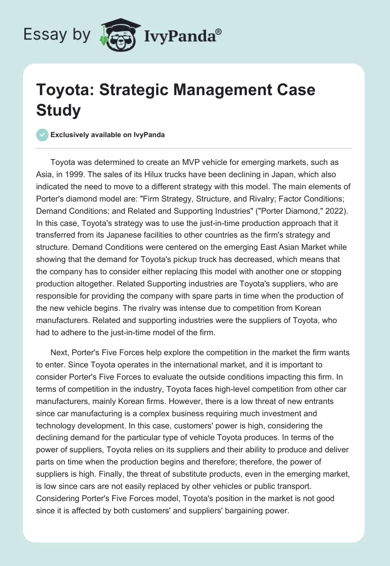 Toyota: Strategic Management Case Study. Page 1