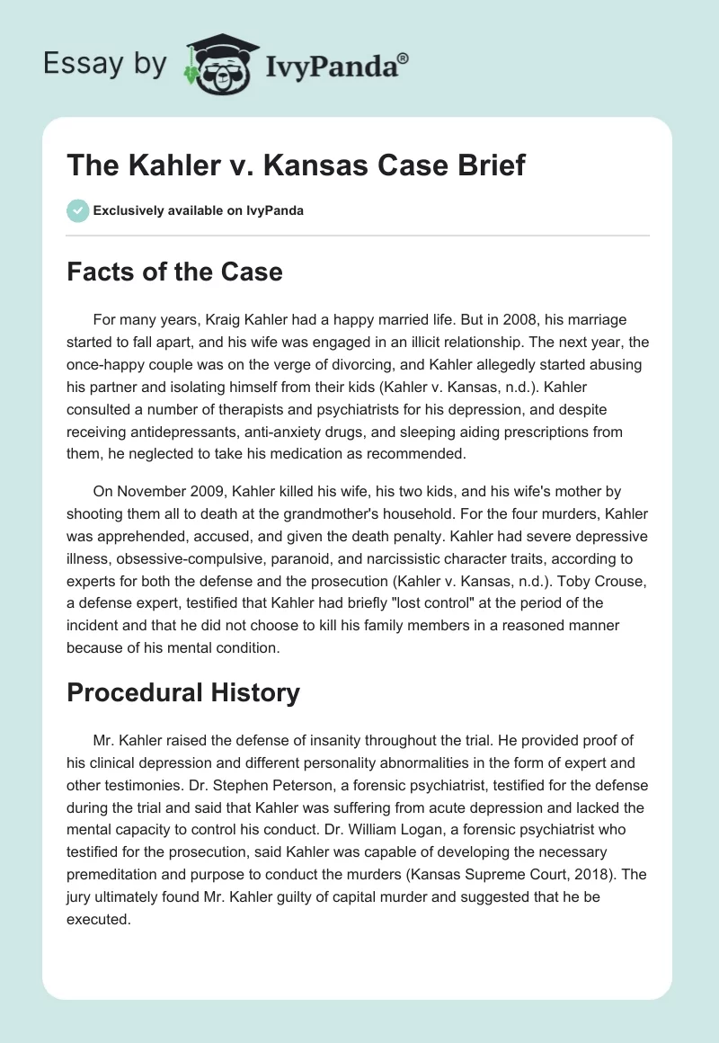 The Kahler v. Kansas Case Brief. Page 1