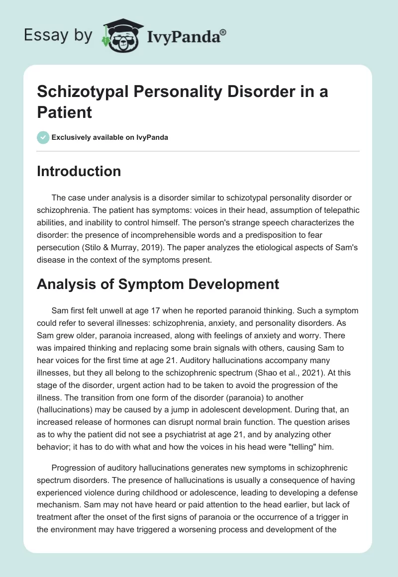 Schizotypal Personality Disorder in a Patient. Page 1