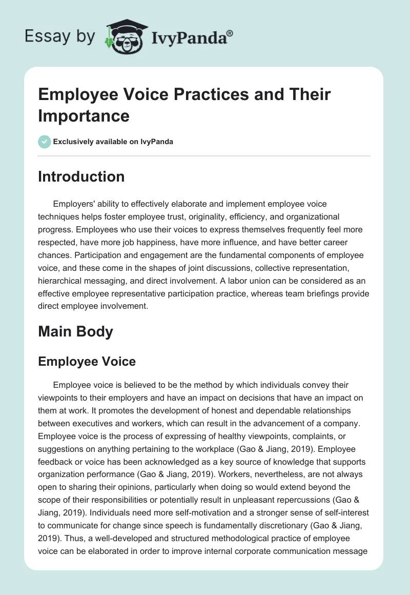 Employee Voice Practices and Their Importance. Page 1