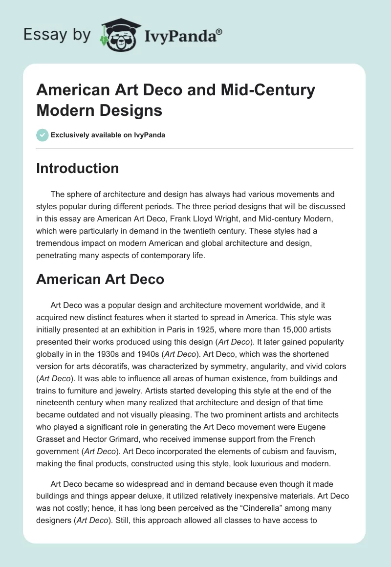 American Art Deco and Mid-Century Modern Designs. Page 1