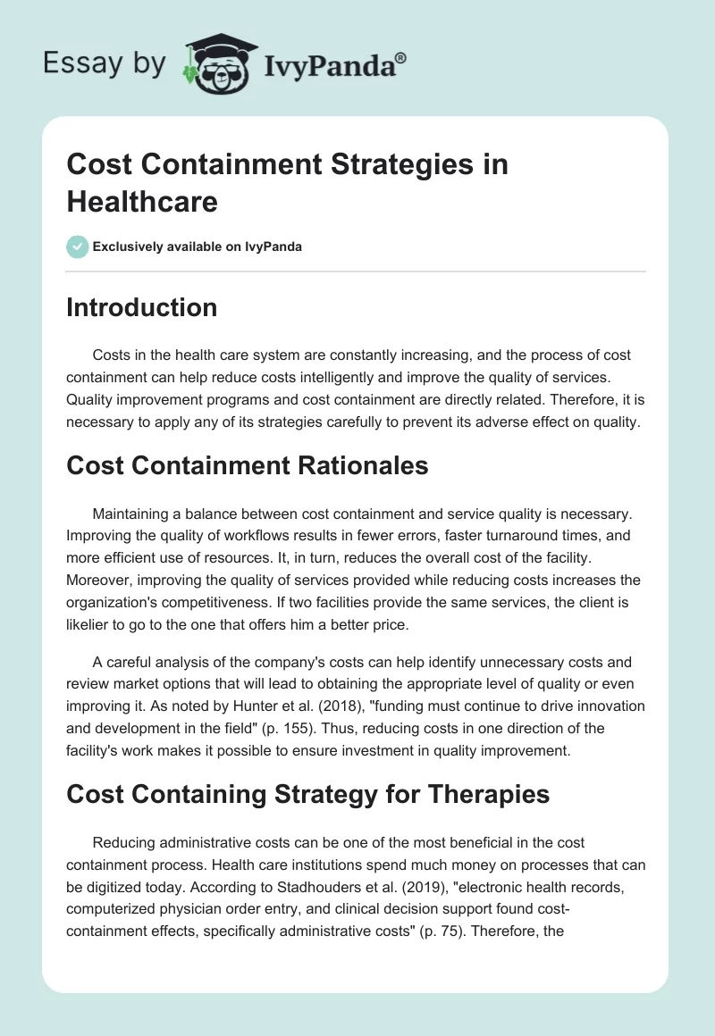 Cost Containment Strategies in Healthcare. Page 1