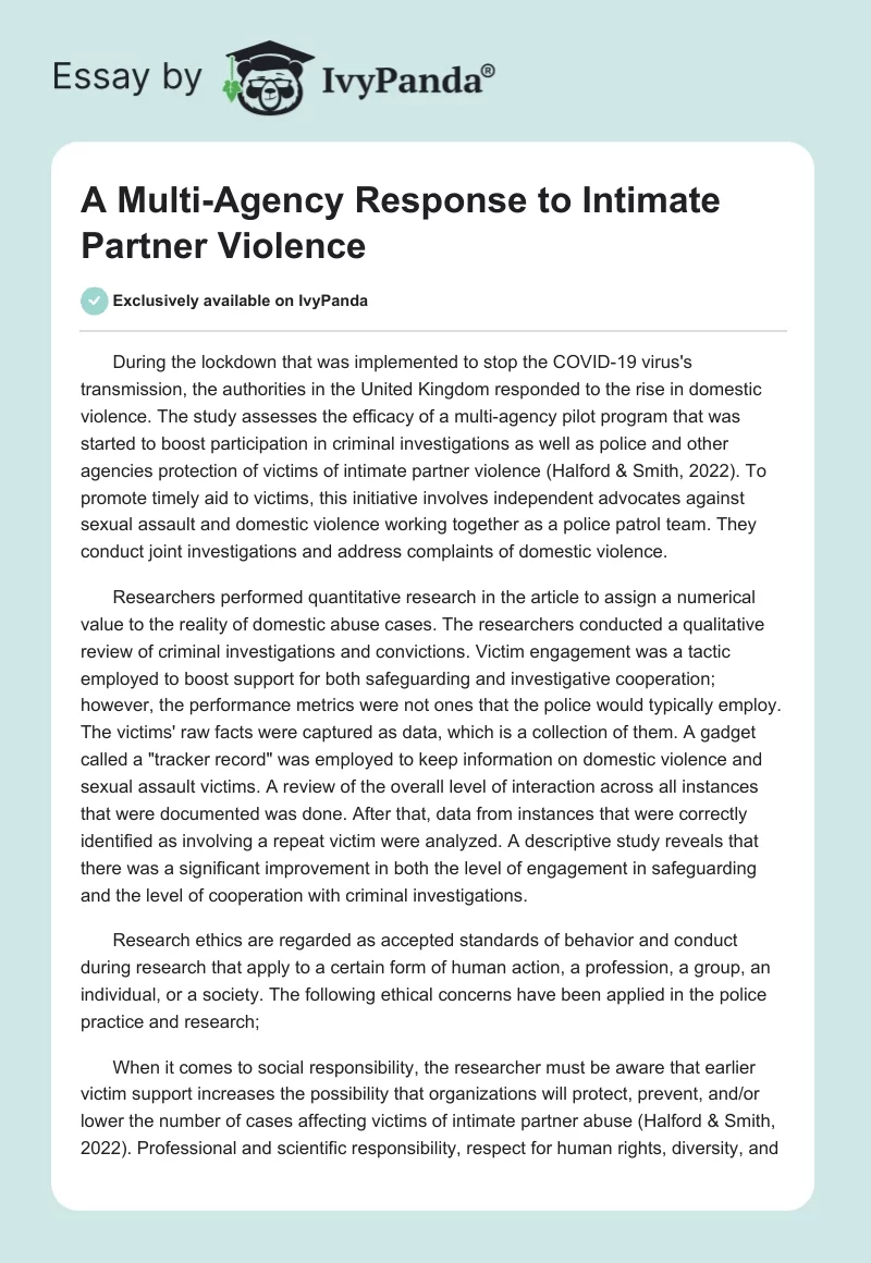 A Multi-Agency Response to Intimate Partner Violence. Page 1