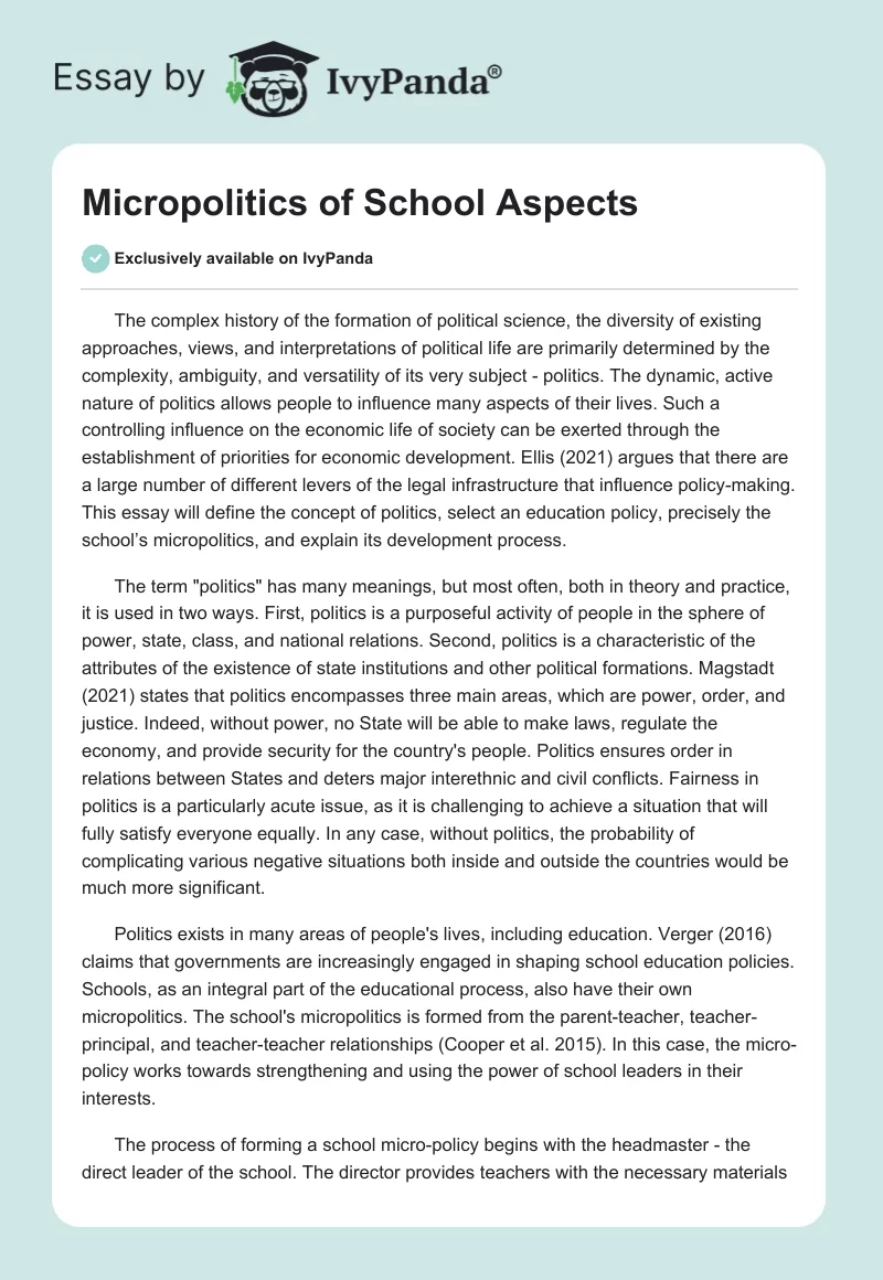 Micropolitics of School Aspects. Page 1
