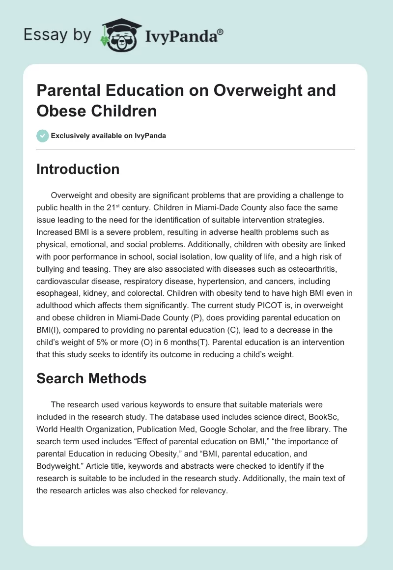 Parental Education on Overweight and Obese Children. Page 1