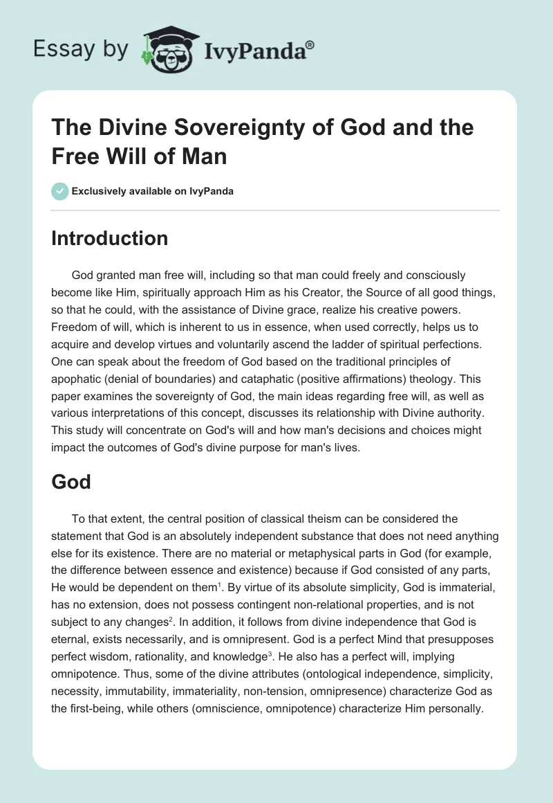 The Divine Sovereignty of God and the Free Will of Man. Page 1