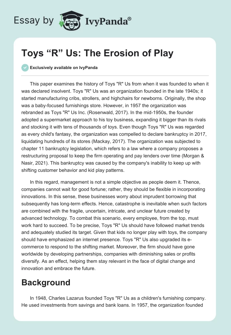 Toys “R” Us: The Erosion of Play. Page 1