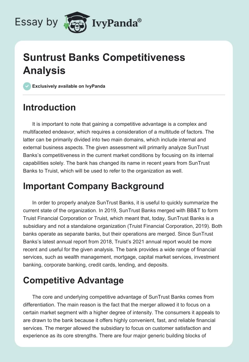 Suntrust Banks Competitiveness Analysis. Page 1