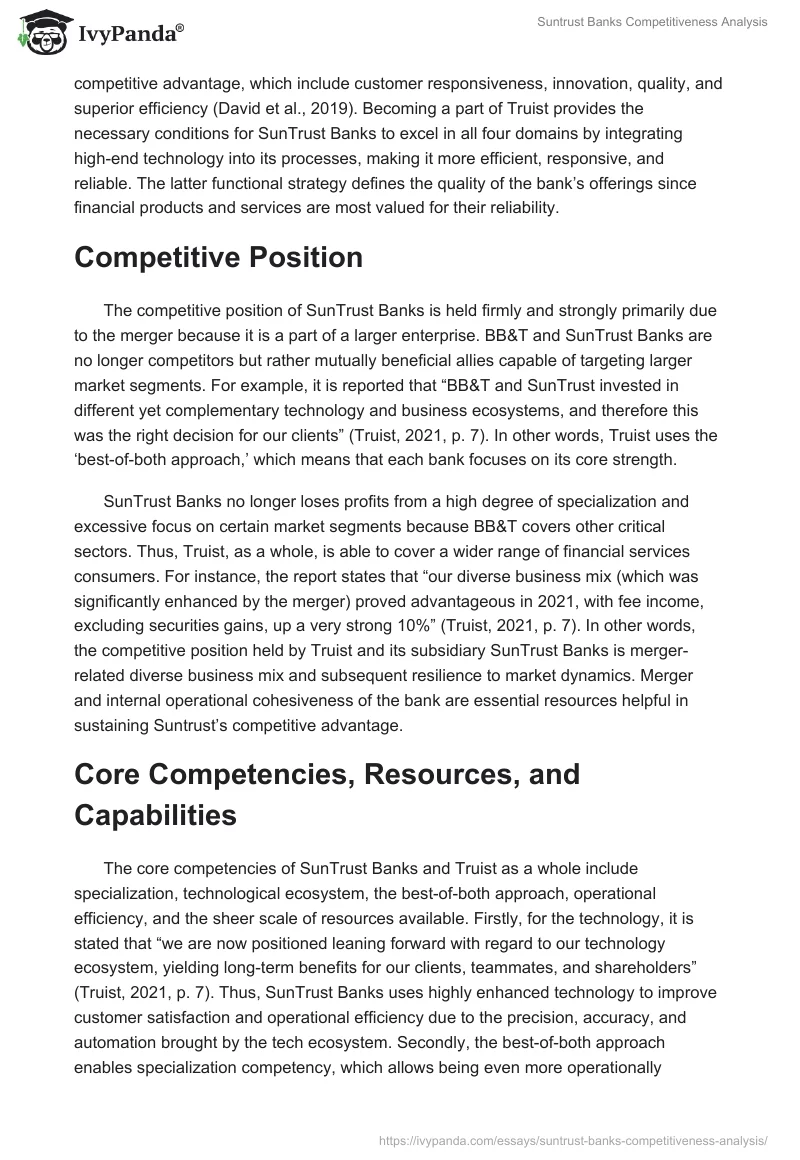Suntrust Banks Competitiveness Analysis. Page 2